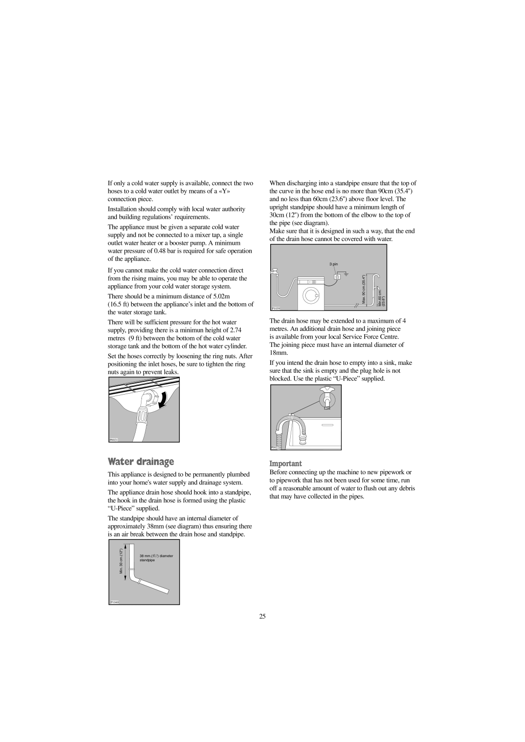 Tricity Bendix BIW 1000W, BIW 1200W installation instructions Water drainage 