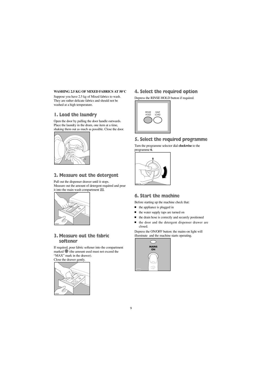 Tricity Bendix BIW 1000W, BIW 1200W installation instructions Washing 2.5 KG of Mixed Fabrics AT 50C 