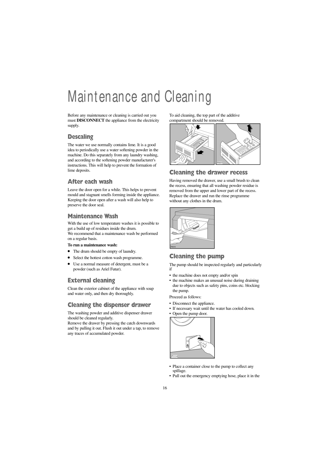 Tricity Bendix BIW 123 W installation instructions Maintenance and Cleaning 