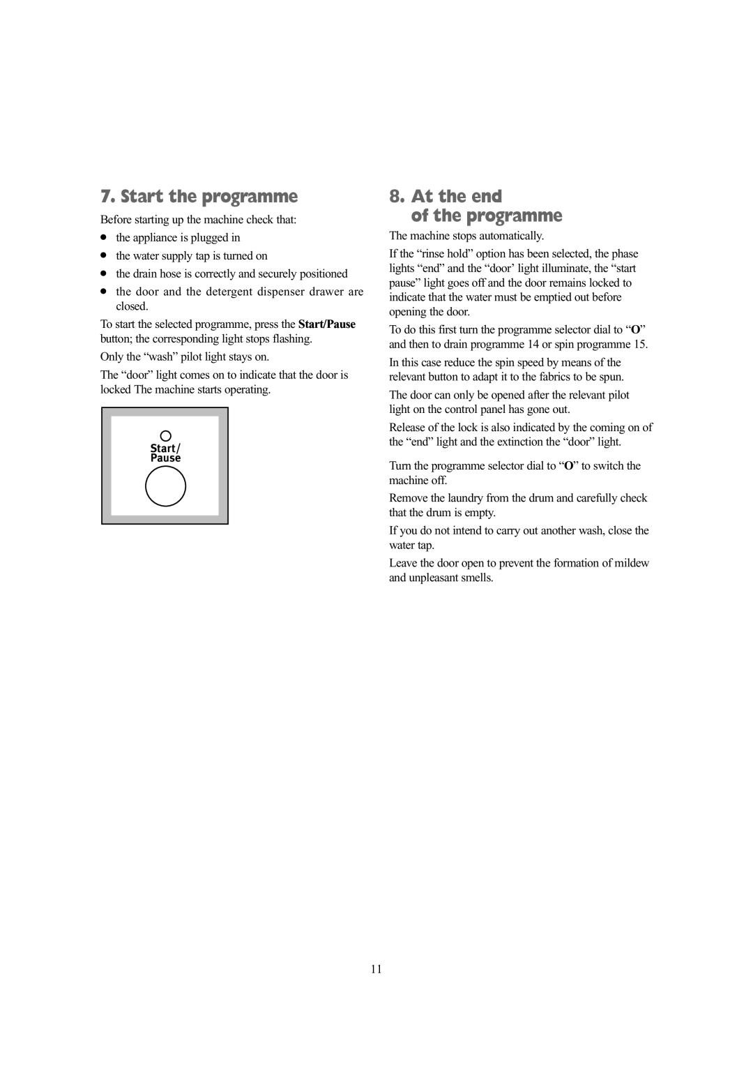 Tricity Bendix BIW 145, BIW 125 W installation instructions At the end Programme 