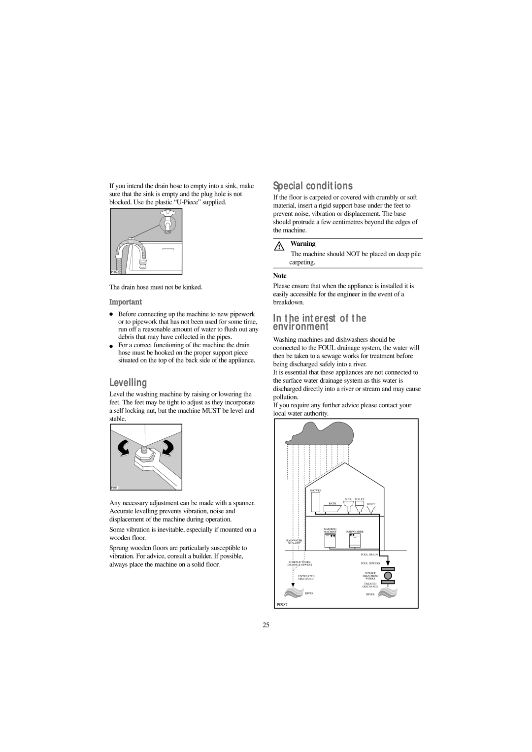 Tricity Bendix BIW 126 W installation instructions Levelling, Special conditions, Interest of the environment 