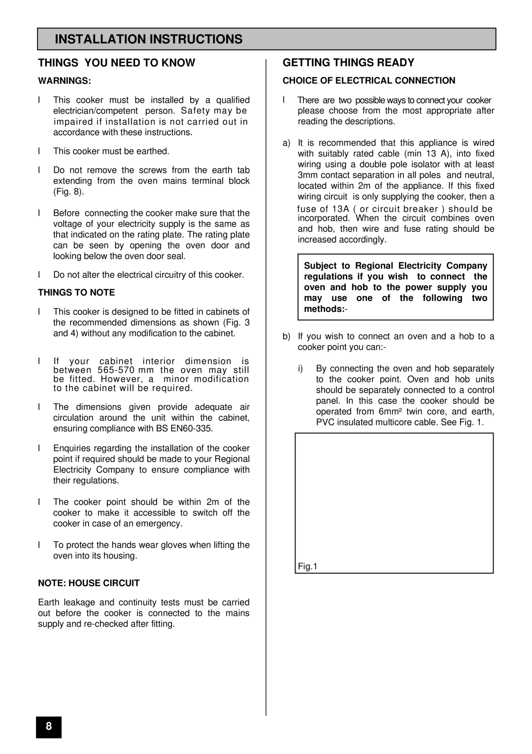 Tricity Bendix BS 600 Installation Instructions, Things YOU Need to Know, Getting Things Ready, Things to Note 