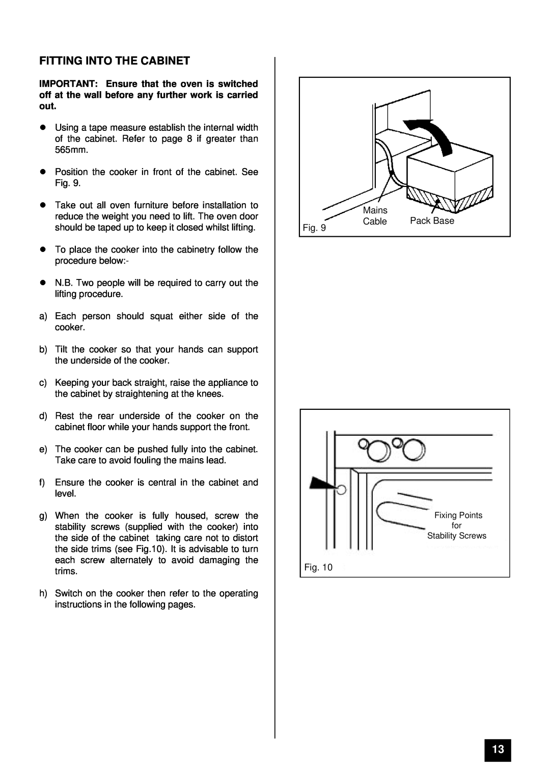 Tricity Bendix BS 600 installation instructions Fitting Into The Cabinet 