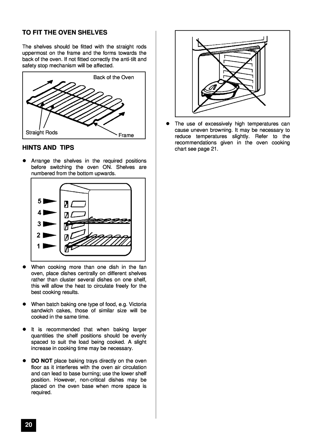 Tricity Bendix BS 600 installation instructions To Fit The Oven Shelves, lHINTS AND TIPS 