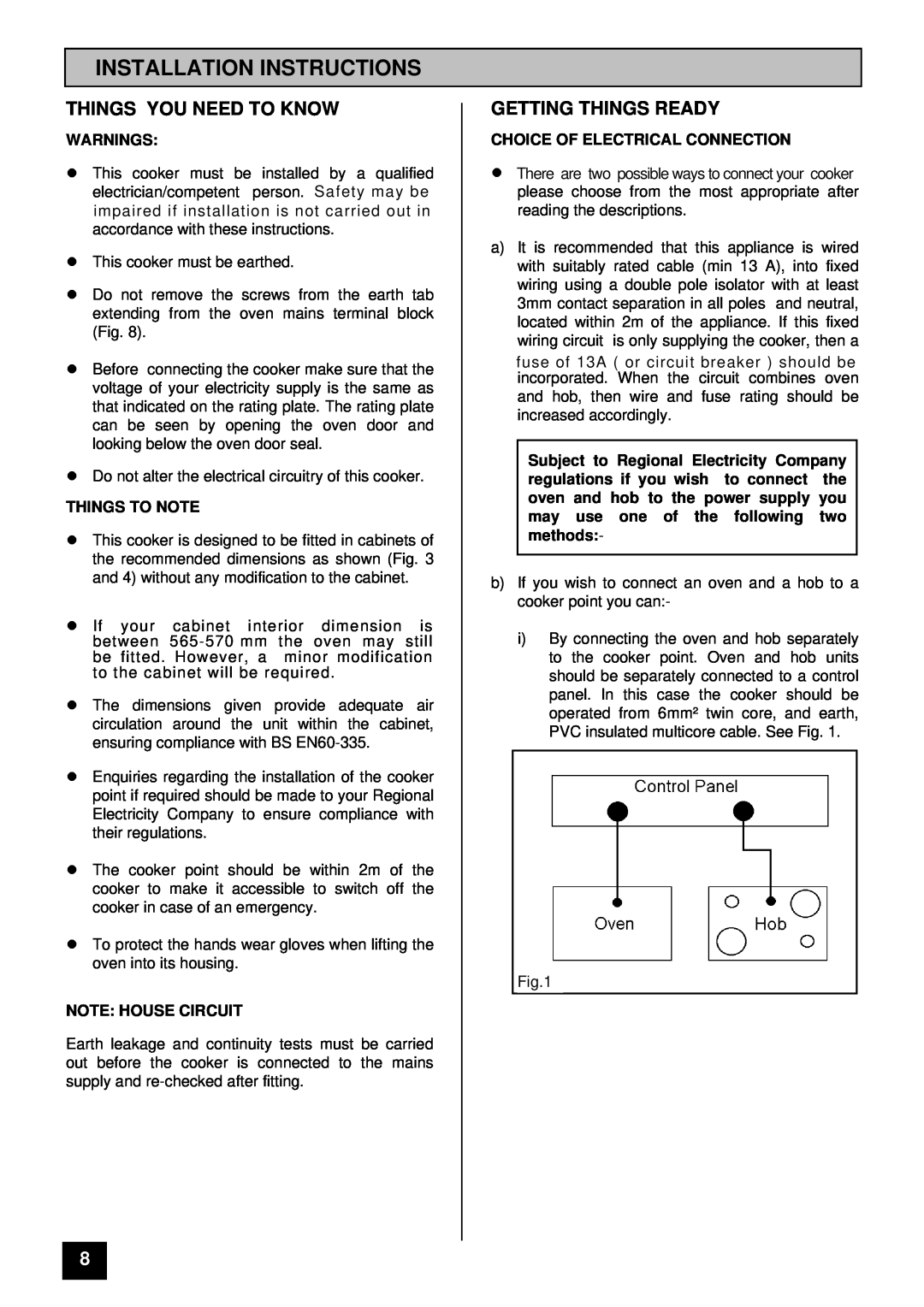 Tricity Bendix BS 600 Installation Instructions, Things You Need To Know, Getting Things Ready, Warnings, Things To Note 