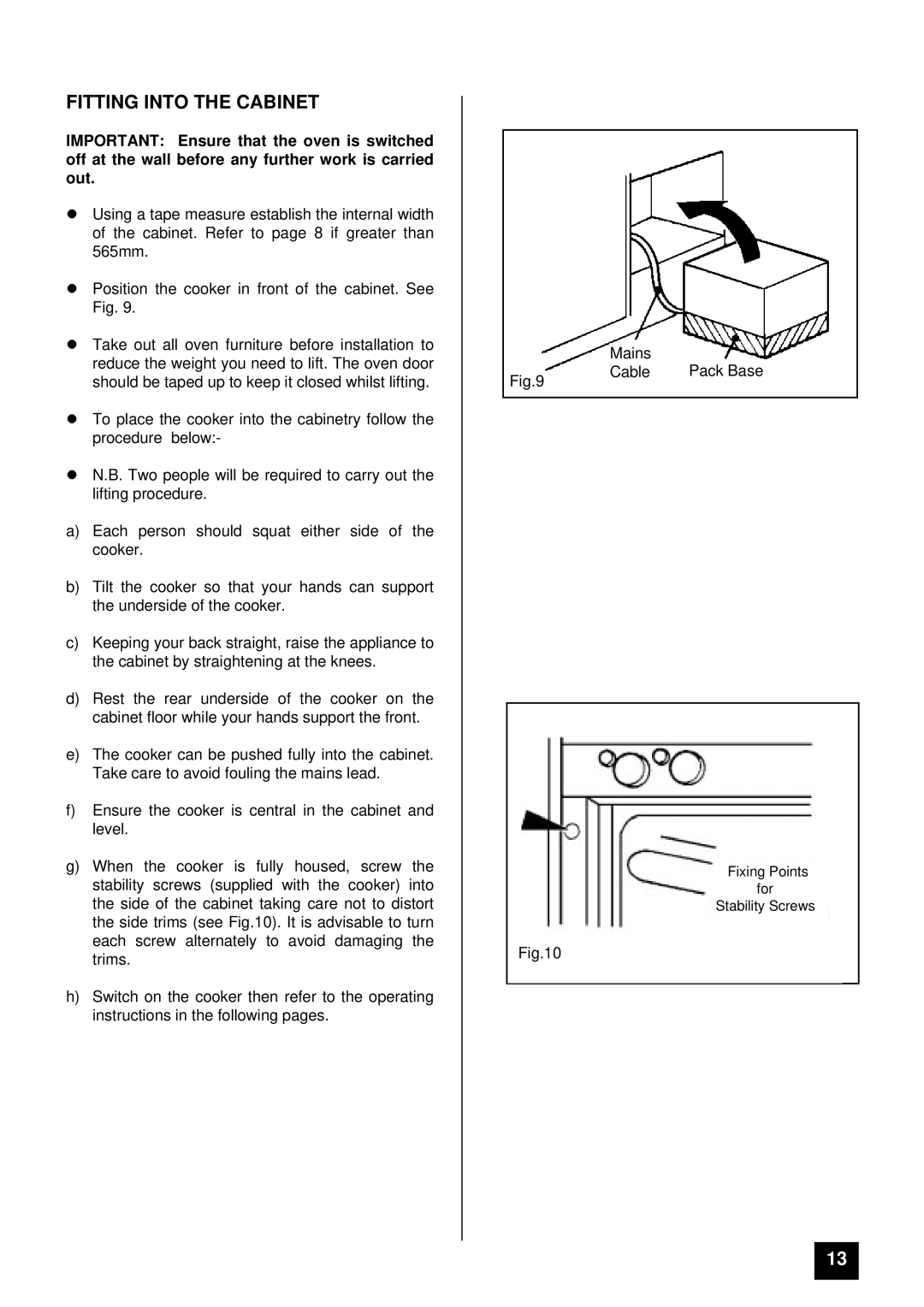 Tricity Bendix BS 611/BS 621 installation instructions Fitting Into the Cabinet 