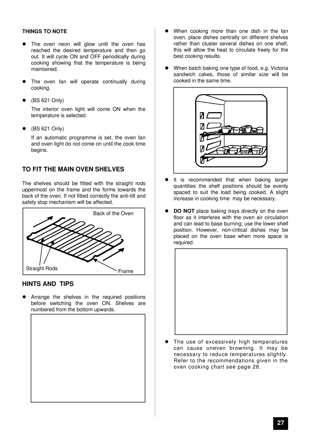 Tricity Bendix BS 611/BS 621 installation instructions To FIT the Main Oven Shelves, LHINTS and Tips 