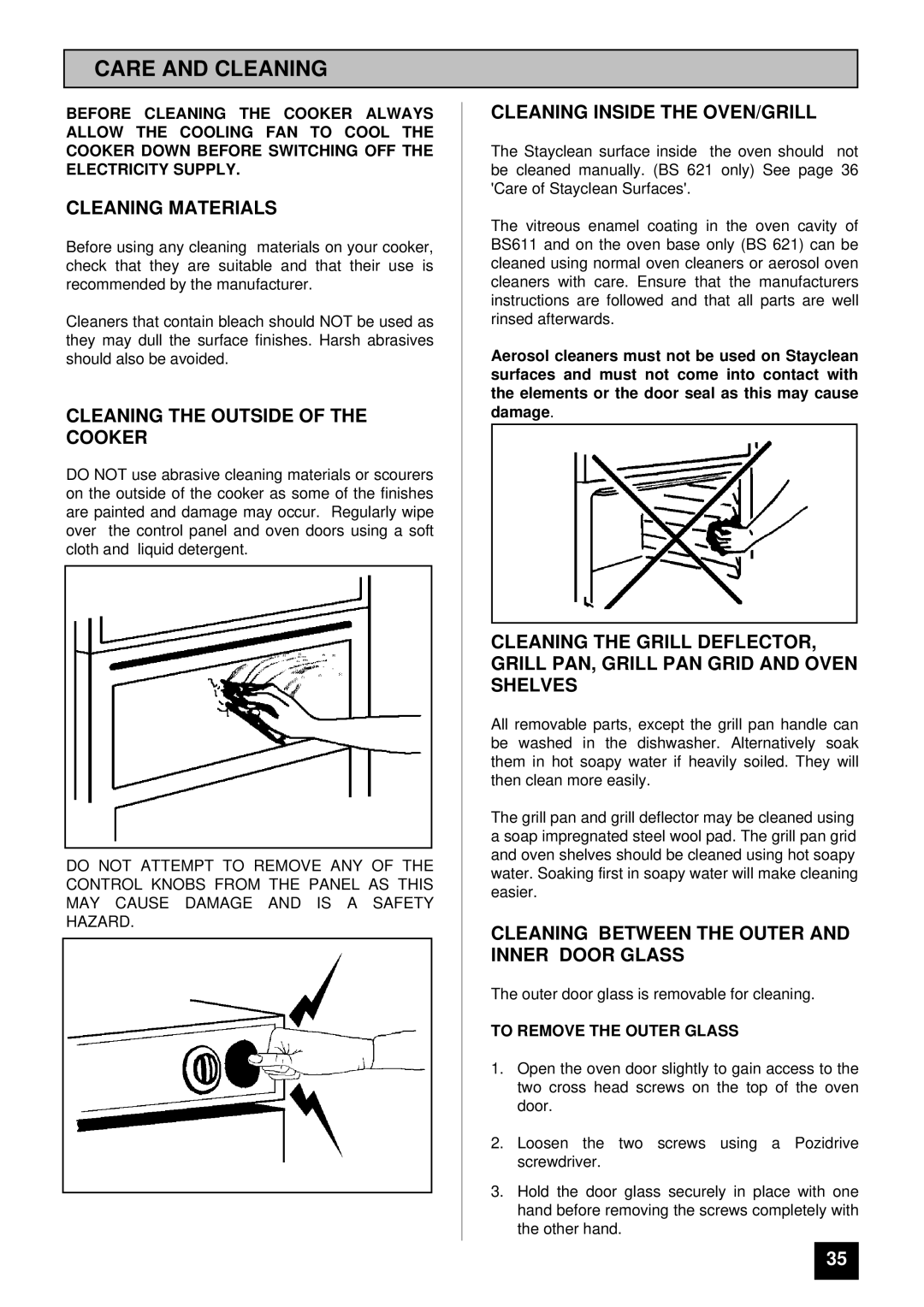 Tricity Bendix BS 611/BS 621 Care and Cleaning, Cleaning Materials, Cleaning the Outside of the Cooker 