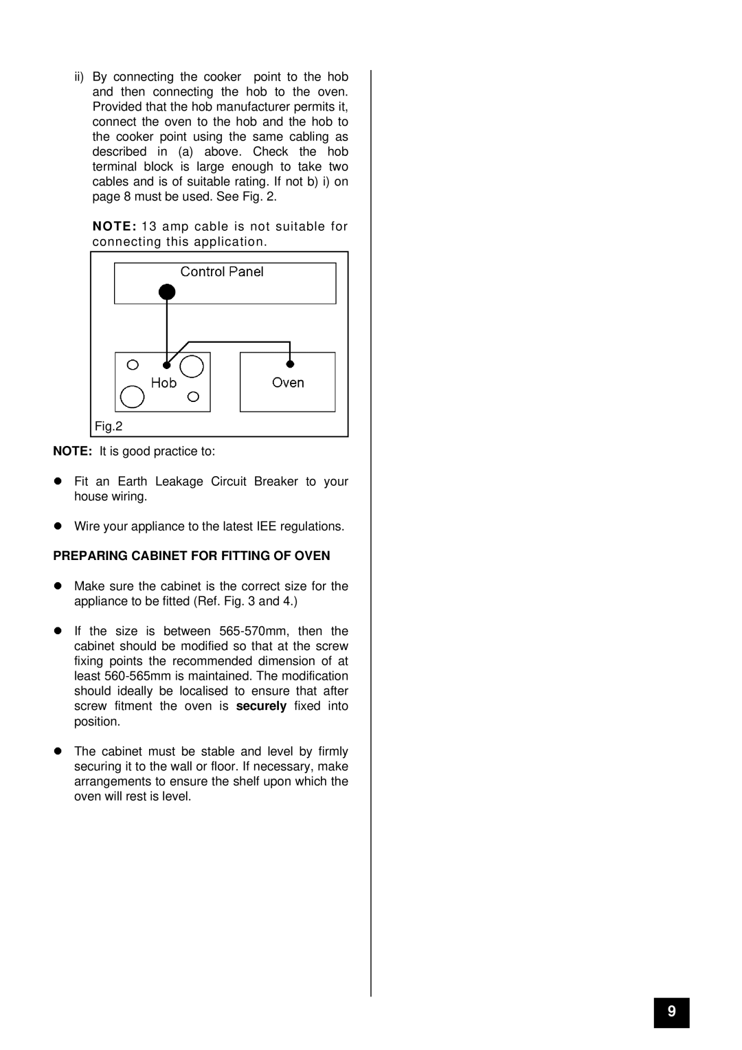 Tricity Bendix BS 611/BS 621 installation instructions Preparing Cabinet for Fitting of Oven 