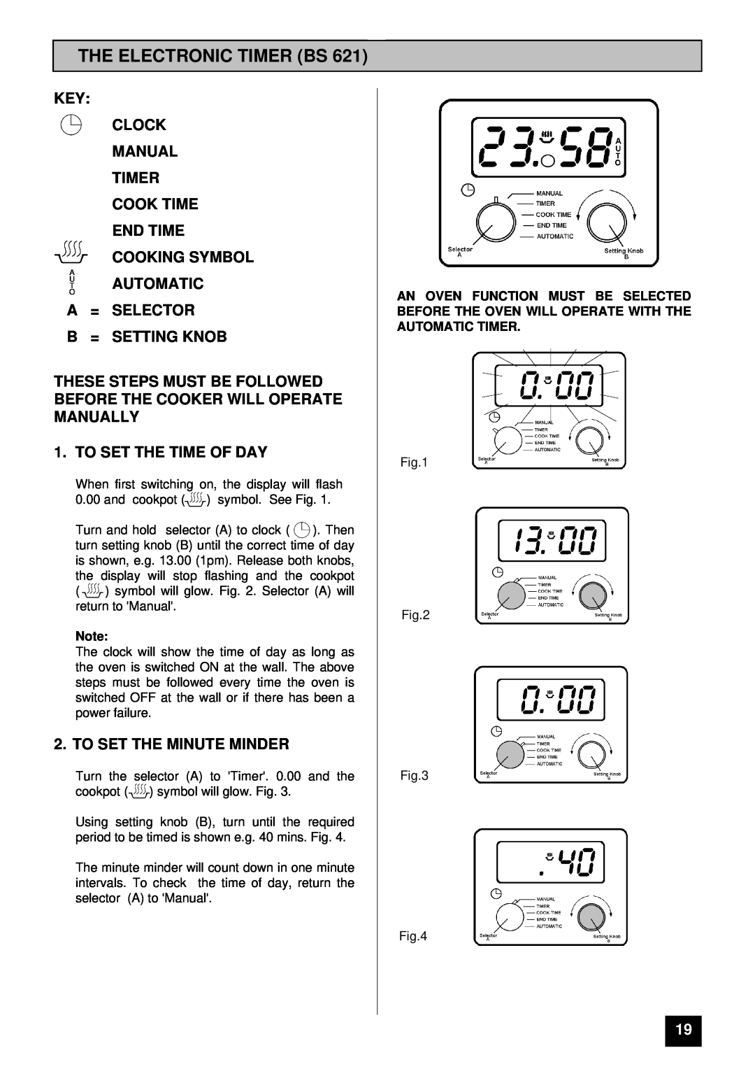 Tricity Bendix BS 611/BS 621 The Electronic Timer Bs, Key Clock Manual Timer Cook Time End Time Cooking Symbol Automatic 