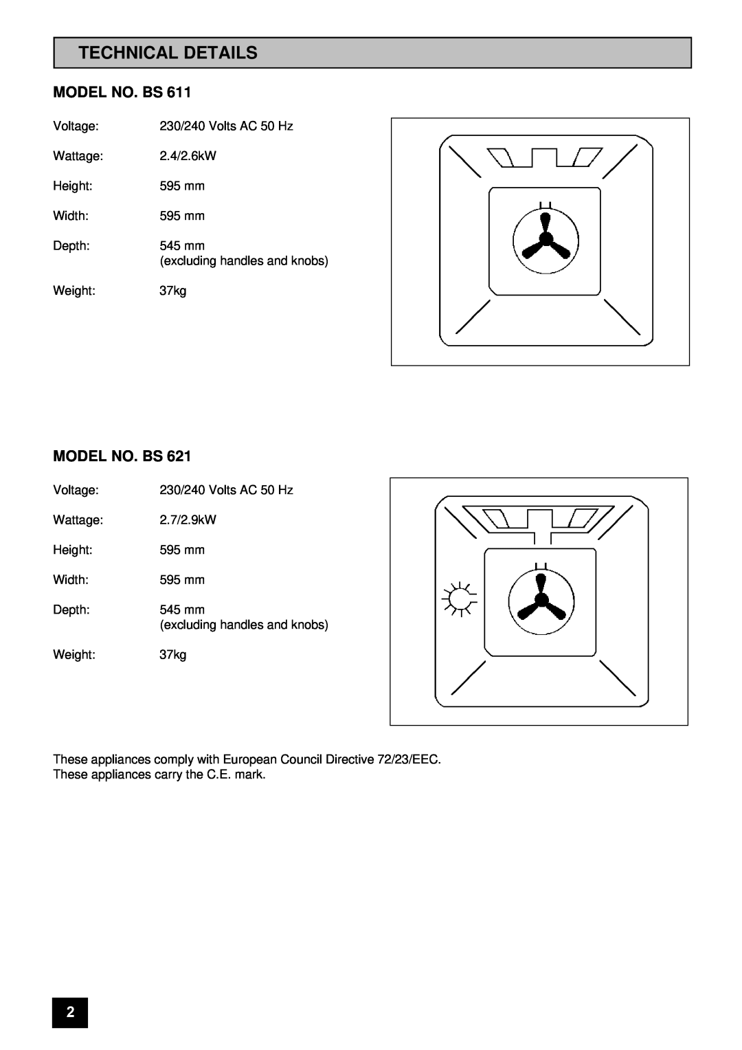 Tricity Bendix BS 611/BS 621 installation instructions Technical Details, Model No. Bs 