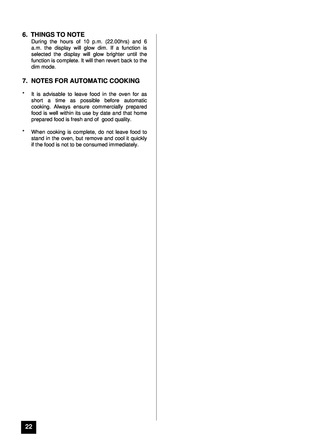 Tricity Bendix BS 611/BS 621 installation instructions Things To Note, Notes For Automatic Cooking 
