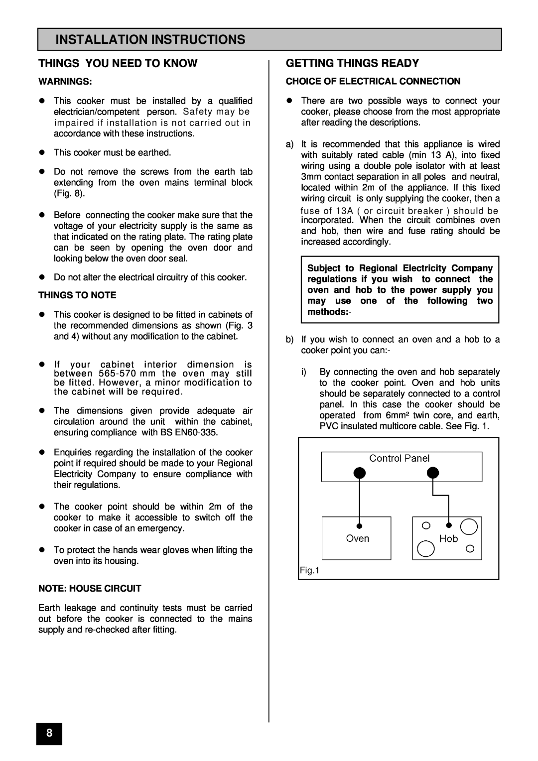 Tricity Bendix BS 611/BS 621 Installation Instructions, Things You Need To Know, Getting Things Ready, Warnings 