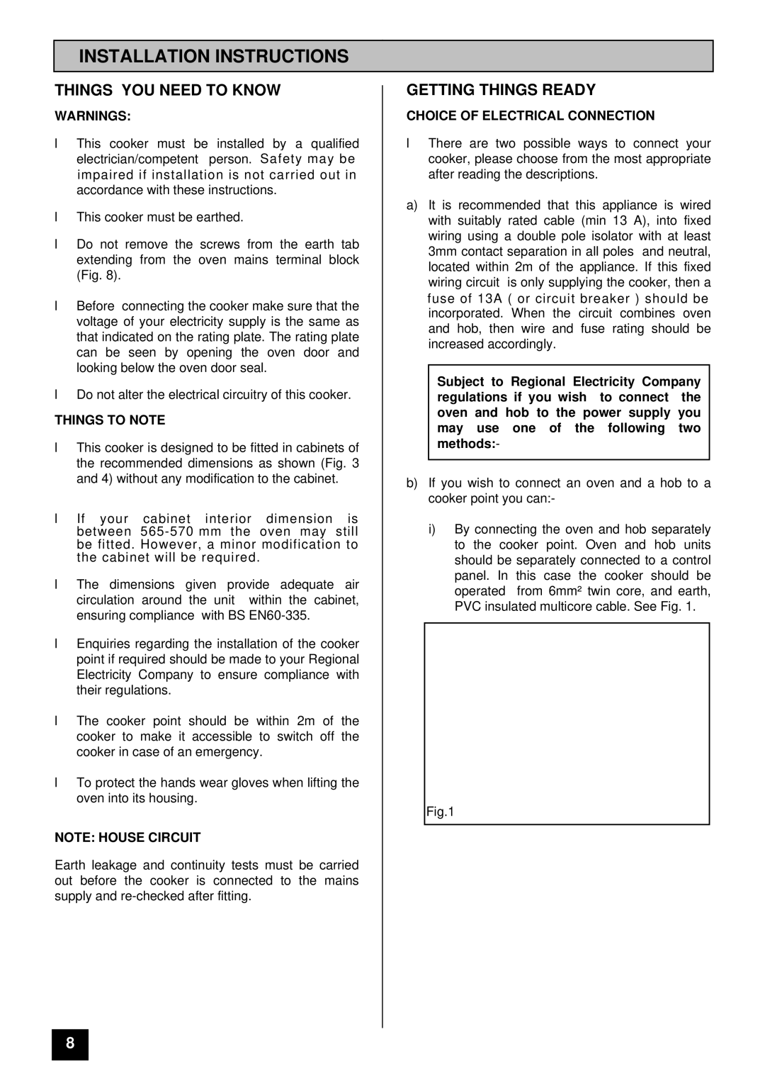 Tricity Bendix BS 612/2 Installation Instructions, Things YOU Need to Know, Getting Things Ready, Things to Note 