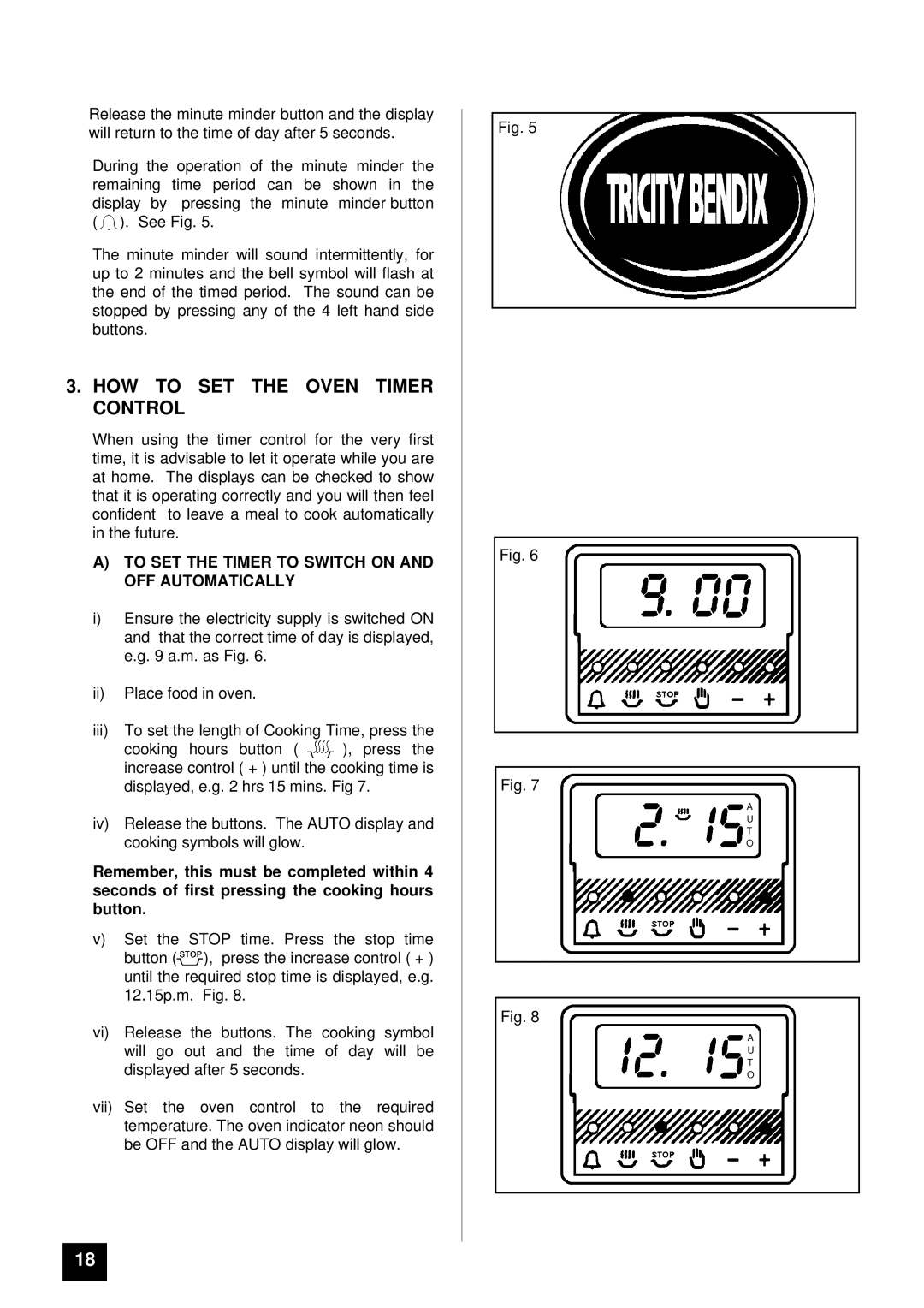 Tricity Bendix BS 613/2 HOW to SET the Oven Timer Control, To SET the Timer to Switch on and OFF Automatically 