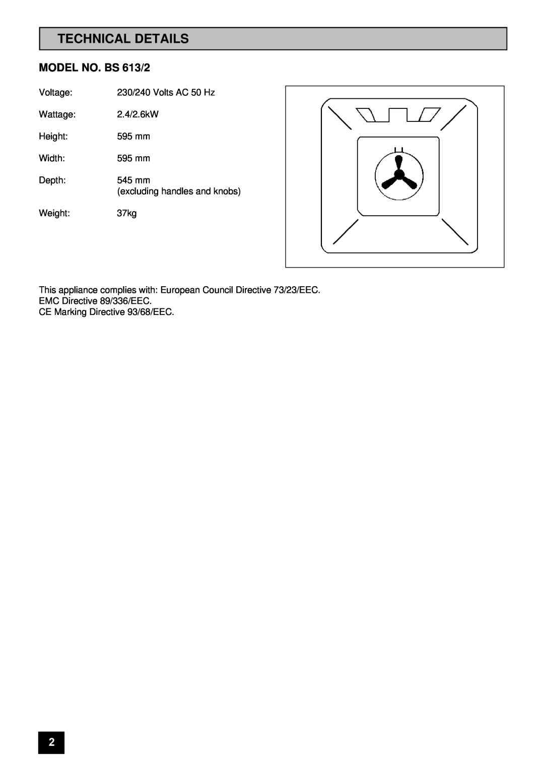 Tricity Bendix installation instructions Technical Details, MODEL NO. BS 613/2 