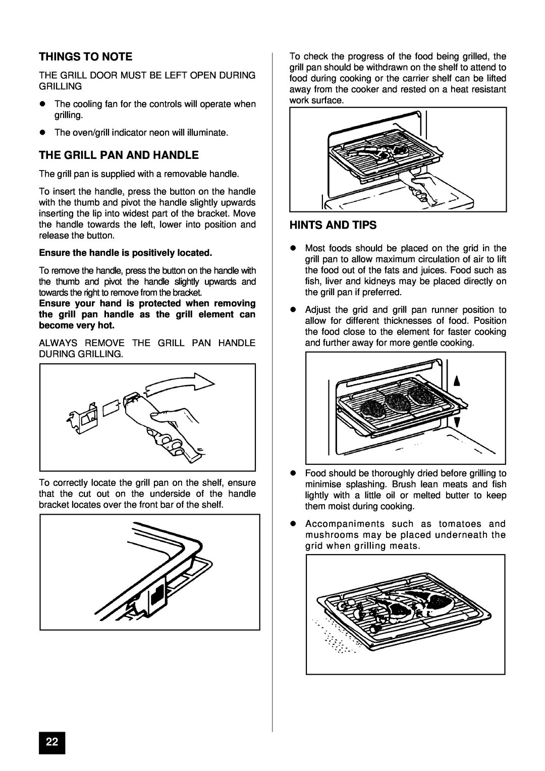 Tricity Bendix BS 613/2 Things To Note, The Grill Pan And Handle, Hints And Tips, Ensure the handle is positively located 