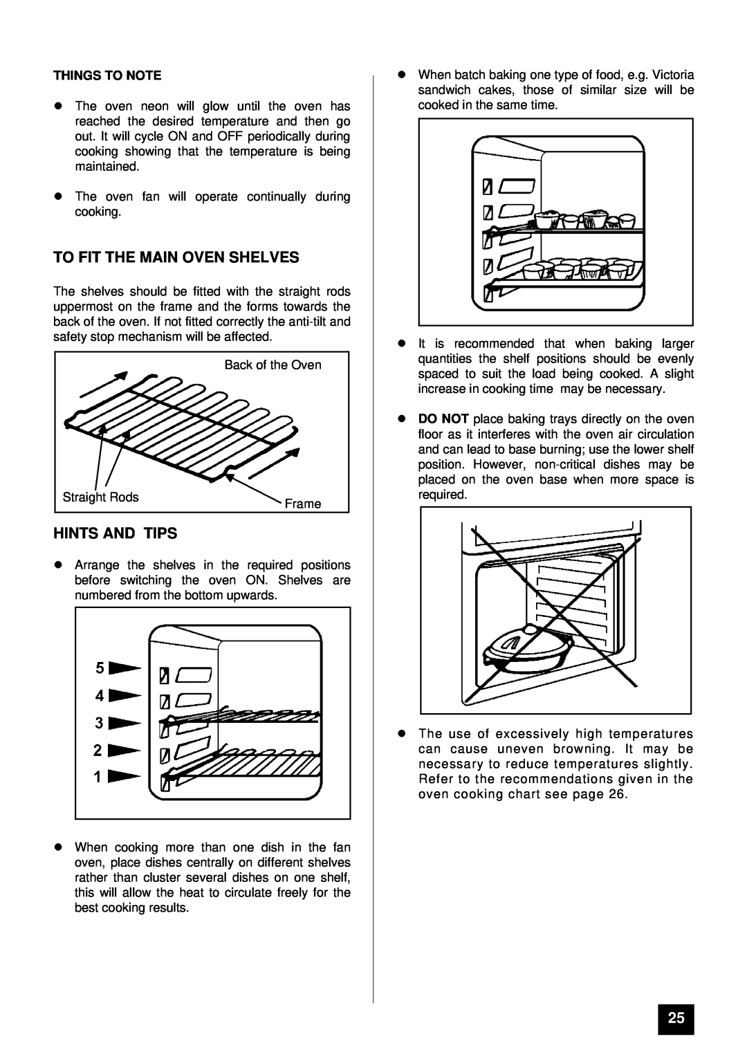 Tricity Bendix BS 613/2 installation instructions To Fit The Main Oven Shelves, lHINTS AND TIPS, Things To Note 