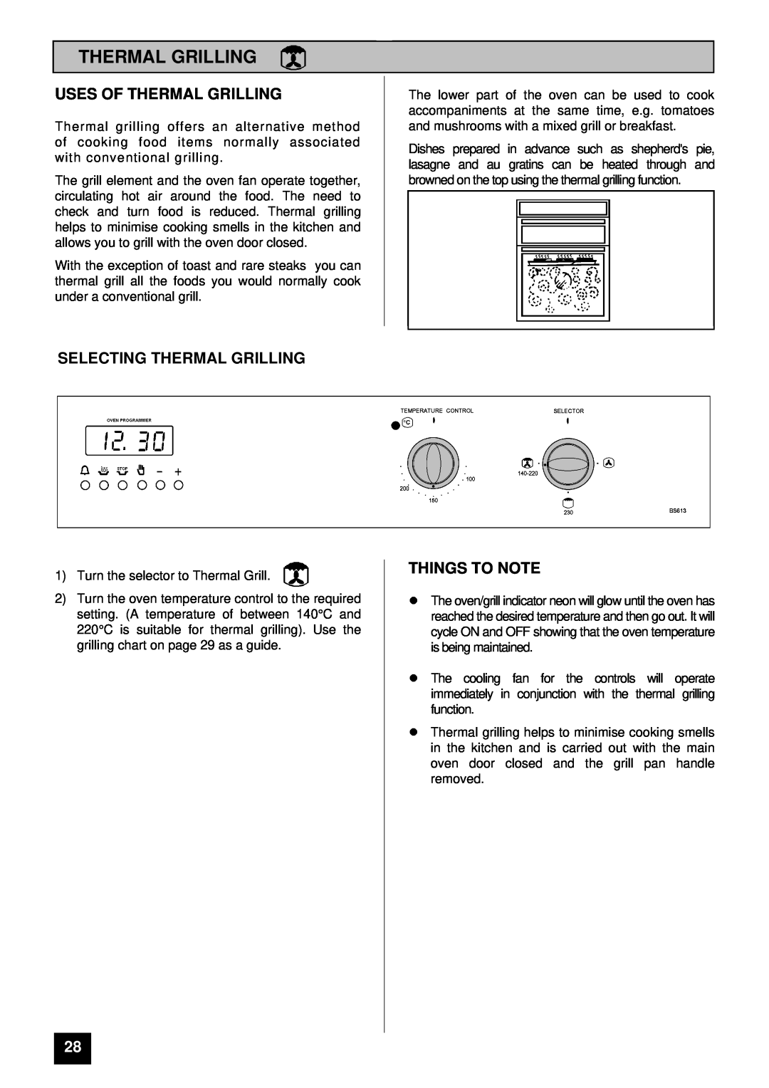 Tricity Bendix BS 613/2 installation instructions Uses Of Thermal Grilling, Selecting Thermal Grilling, Things To Note 
