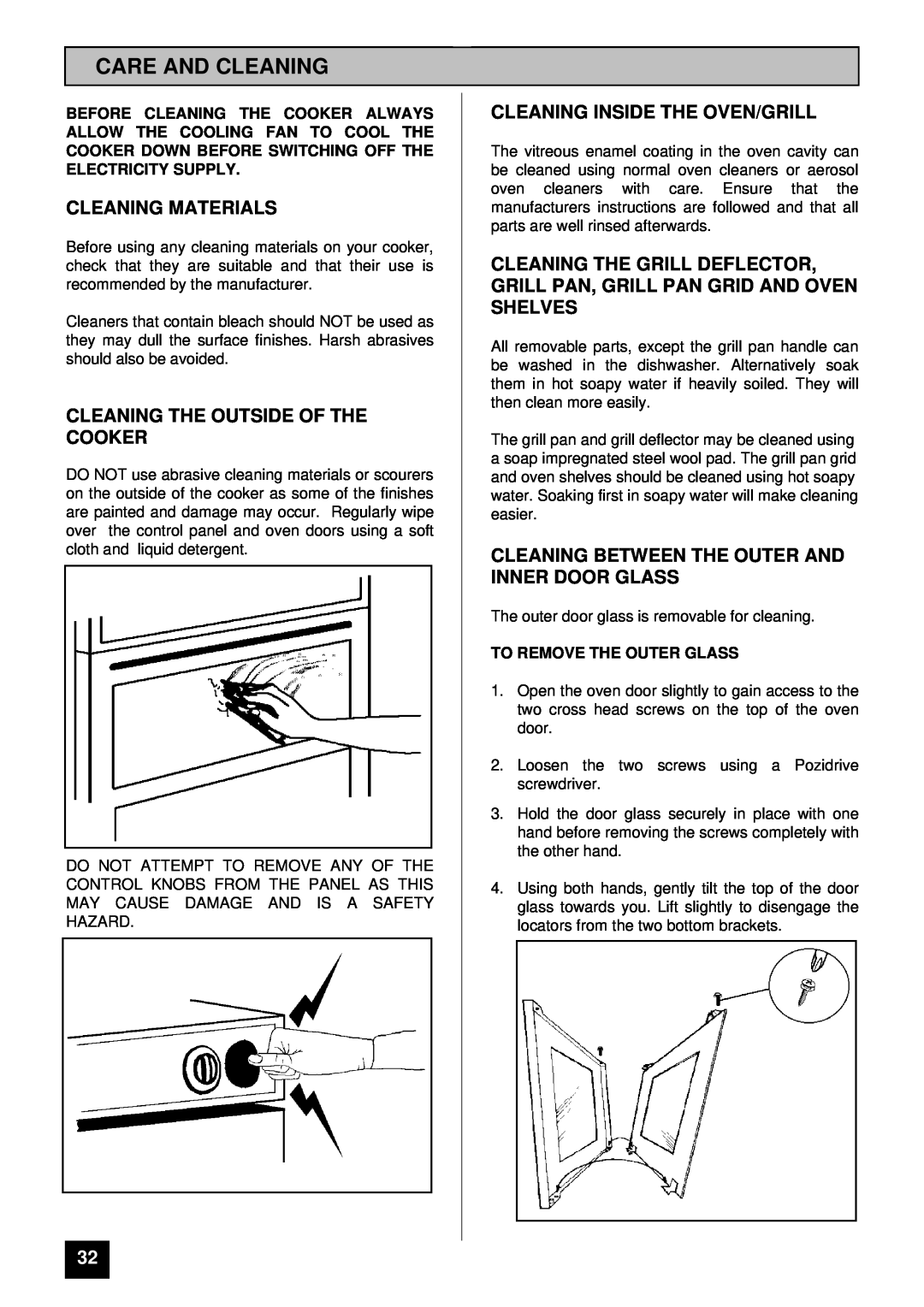 Tricity Bendix BS 613/2 installation instructions Care And Cleaning, Cleaning Materials, Cleaning The Outside Of The Cooker 