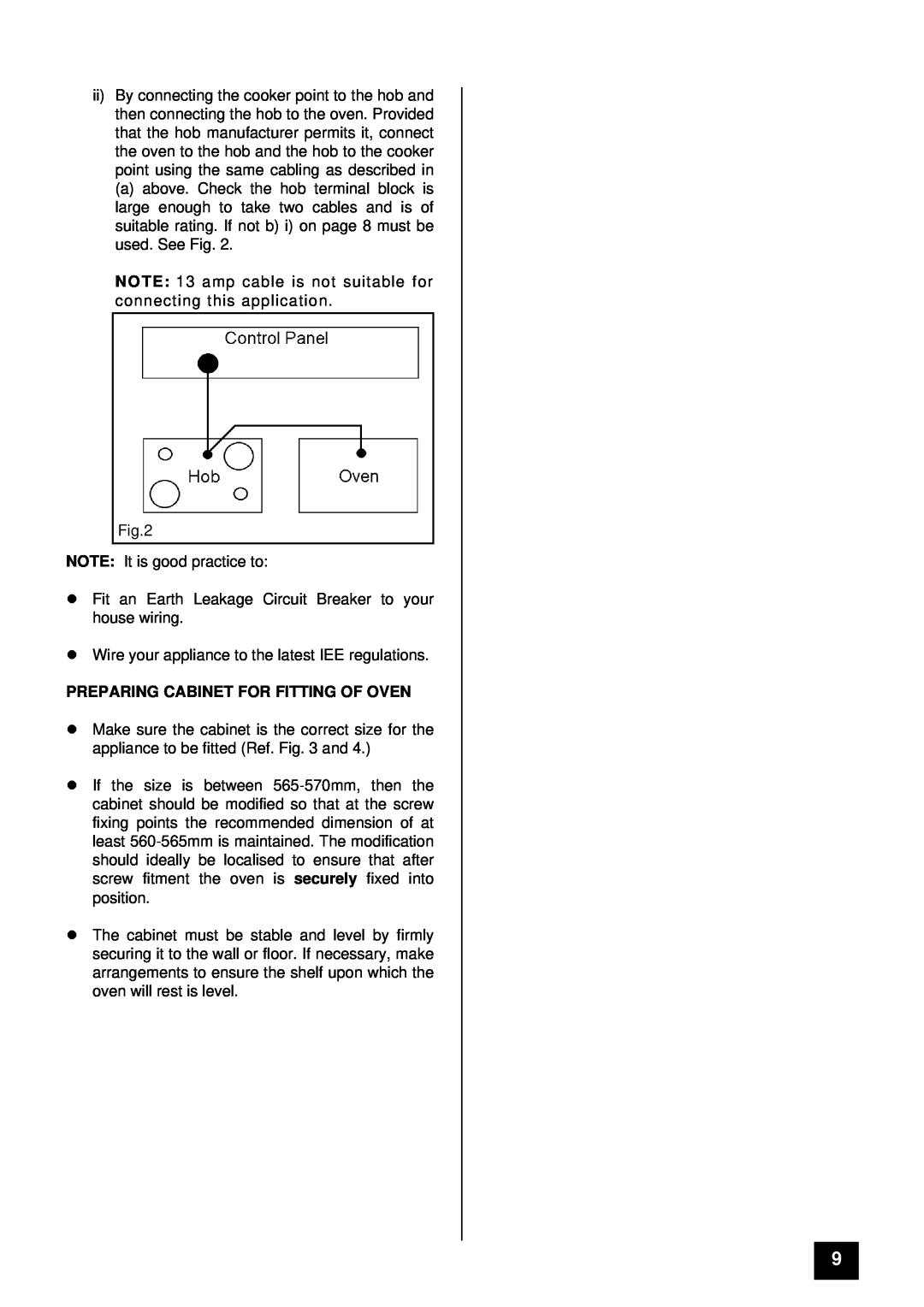 Tricity Bendix BS 613/2 installation instructions Preparing Cabinet For Fitting Of Oven 
