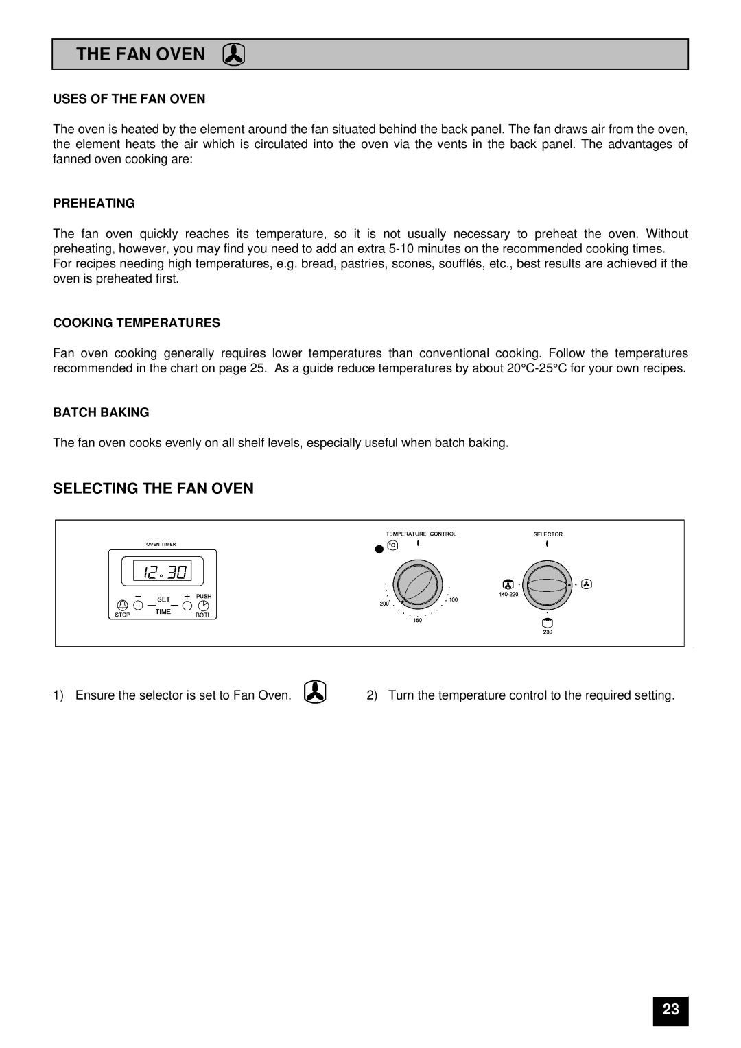 Tricity Bendix BS 615 SO installation instructions Selecting the FAN Oven 