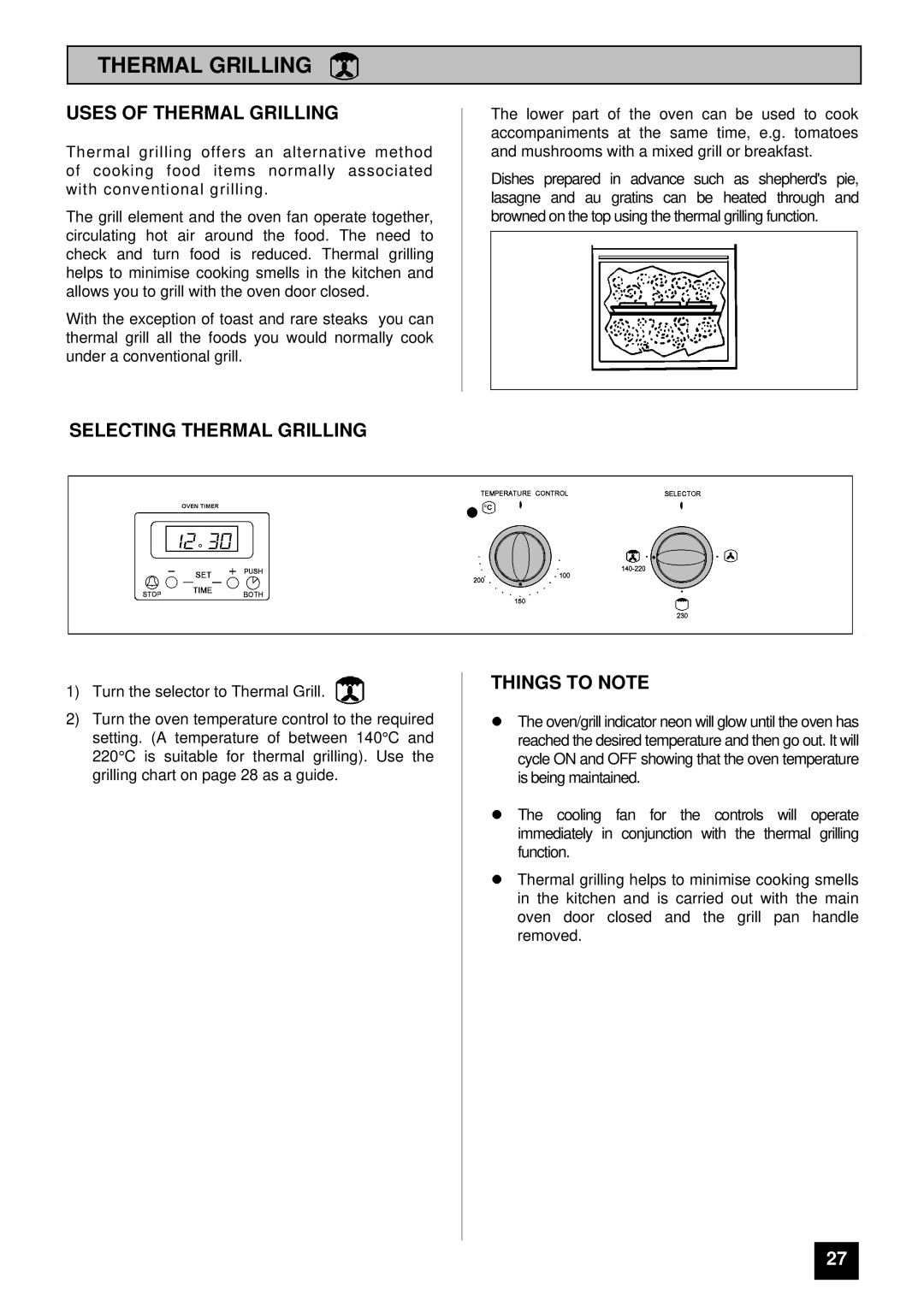 Tricity Bendix BS 615 SO installation instructions Uses of Thermal Grilling, Selecting Thermal Grilling 