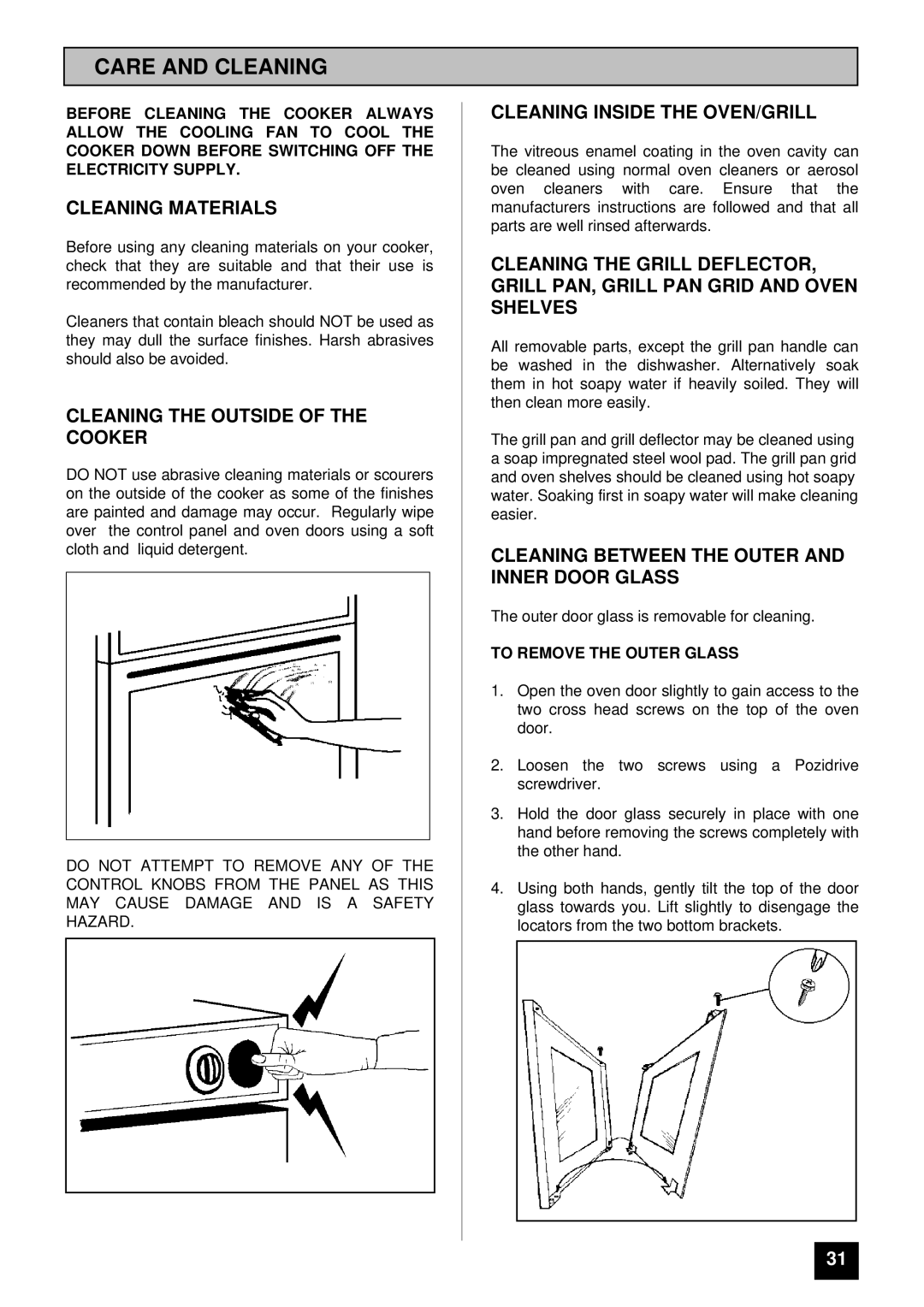 Tricity Bendix BS 615 SO Care and Cleaning, Cleaning Materials, Cleaning the Outside of the Cooker 