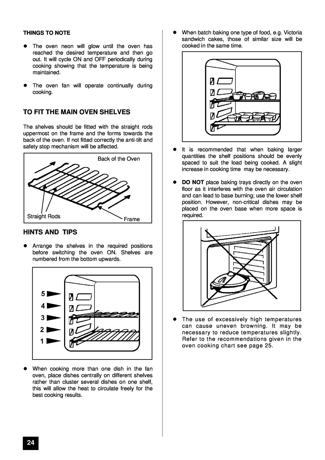 Tricity Bendix BS 615 SO installation instructions To Fit The Main Oven Shelves, lHINTS AND TIPS, Things To Note 