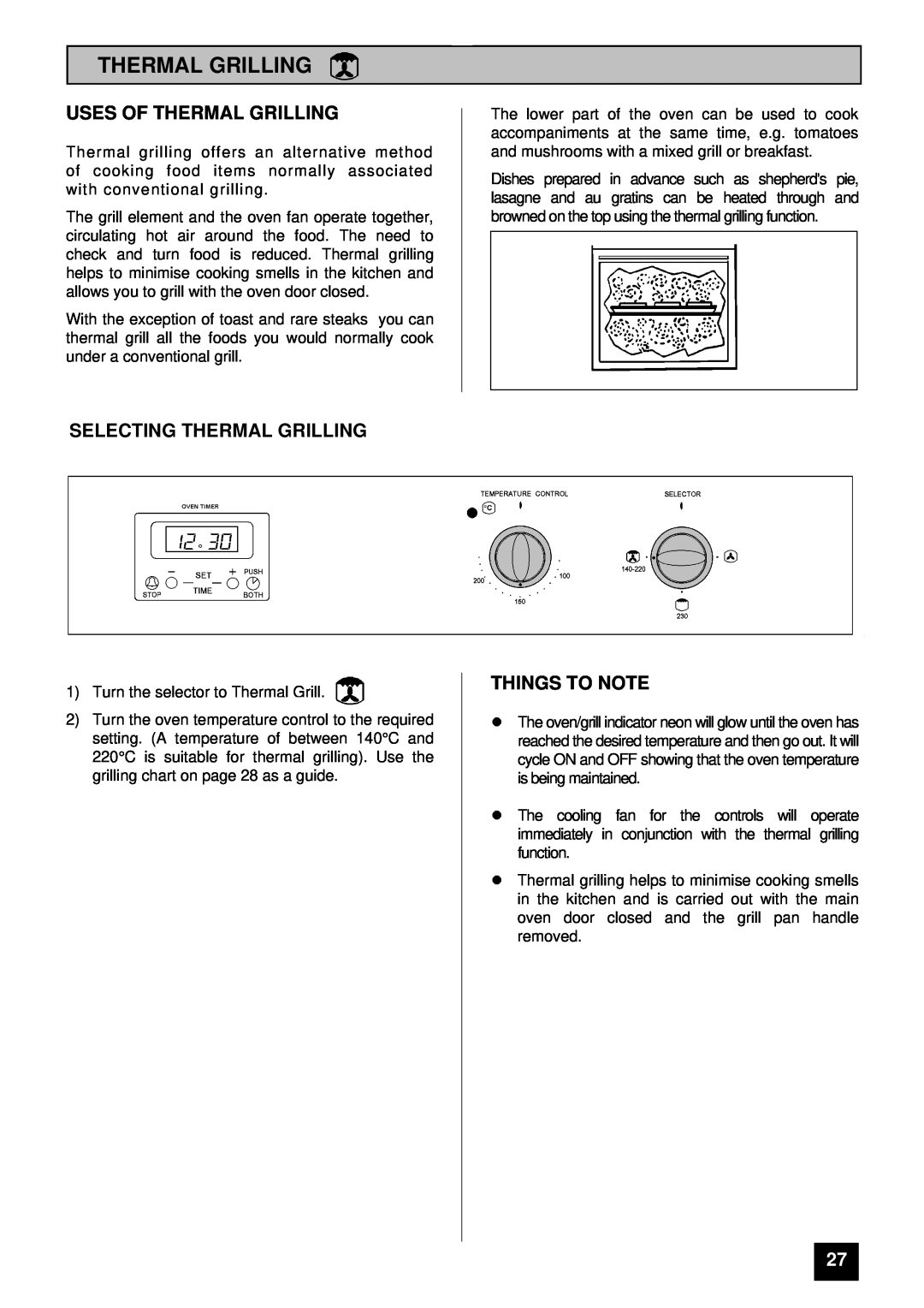Tricity Bendix BS 615 SO installation instructions Uses Of Thermal Grilling, Selecting Thermal Grilling, Things To Note 