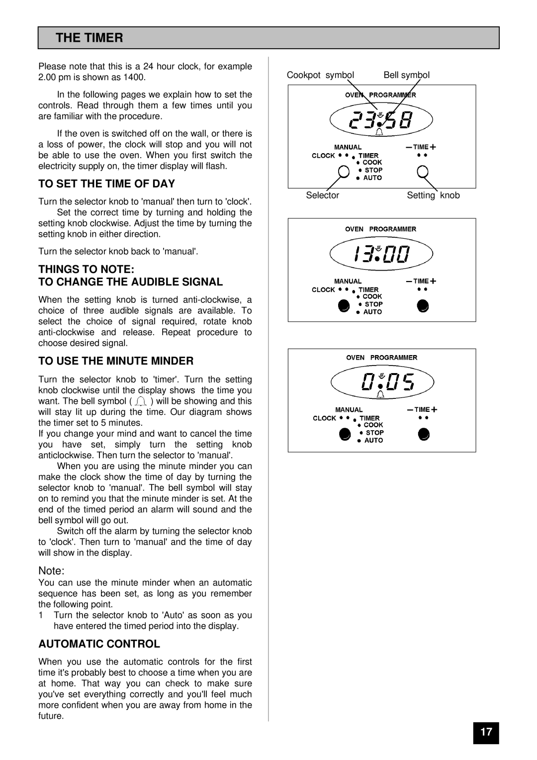 Tricity Bendix BS 621/2 Timer, To SET the Time of DAY, Things to Note To Change the Audible Signal, Automatic Control 