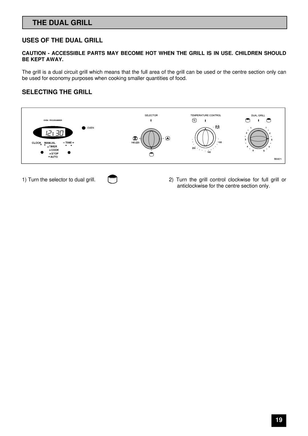 Tricity Bendix BS 621/2 installation instructions Uses of the Dual Grill, Selecting the Grill 