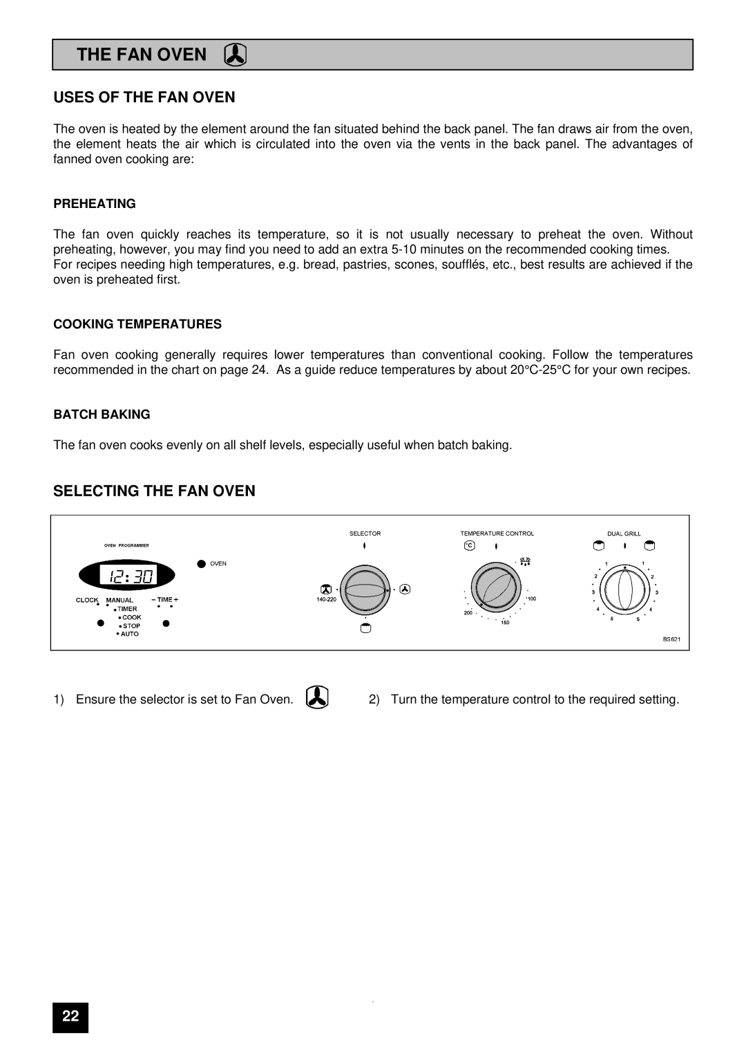 Tricity Bendix BS 621/2 installation instructions Uses of the FAN Oven, Selecting the FAN Oven 