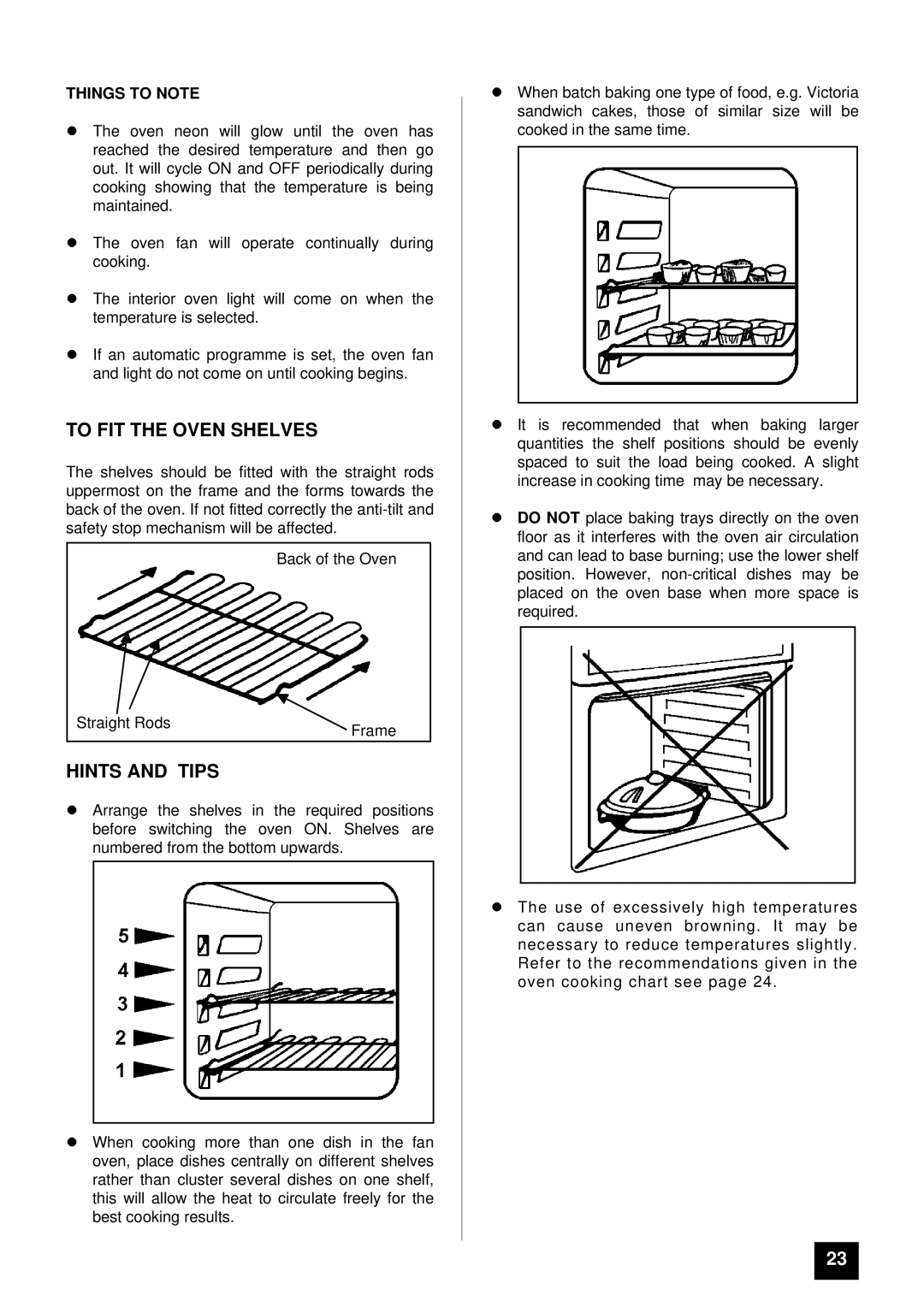 Tricity Bendix BS 621/2 installation instructions To FIT the Oven Shelves, LHINTS and Tips 