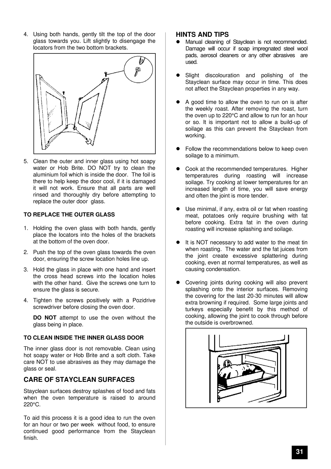 Tricity Bendix BS 621/2 Care of Stayclean Surfaces, To Replace the Outer Glass, To Clean Inside the Inner Glass Door 