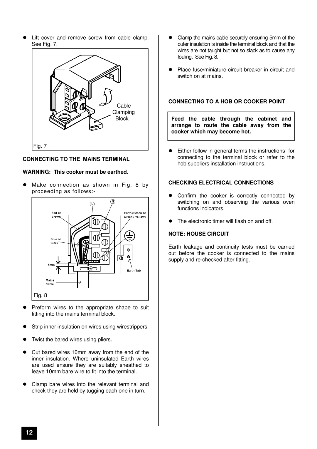 Tricity Bendix BS 631 installation instructions Connecting to the Mains Terminal, Checking Electrical Connections 