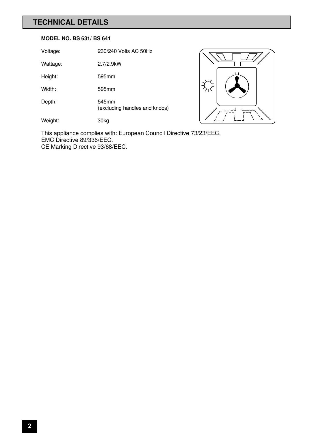 Tricity Bendix installation instructions Technical Details, Model NO. BS 631/ BS 