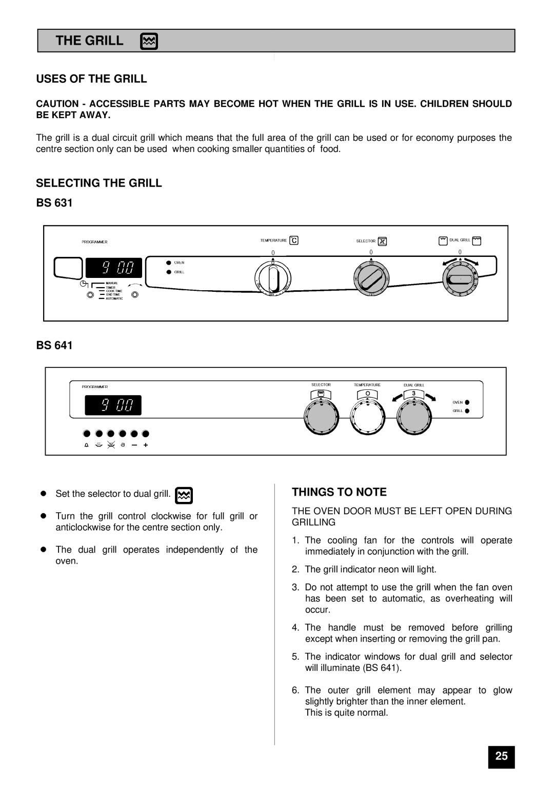 Tricity Bendix BS 631 installation instructions Uses of the Grill, Selecting the Grill 