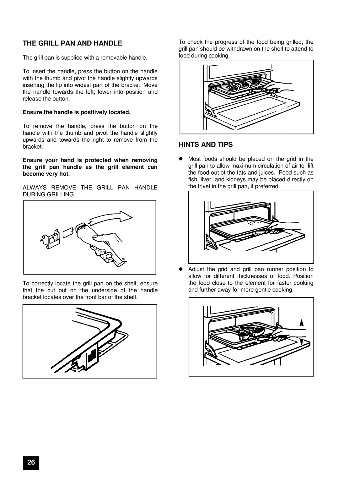 Tricity Bendix BS 631 installation instructions Grill PAN and Handle, Ensure the handle is positively located 