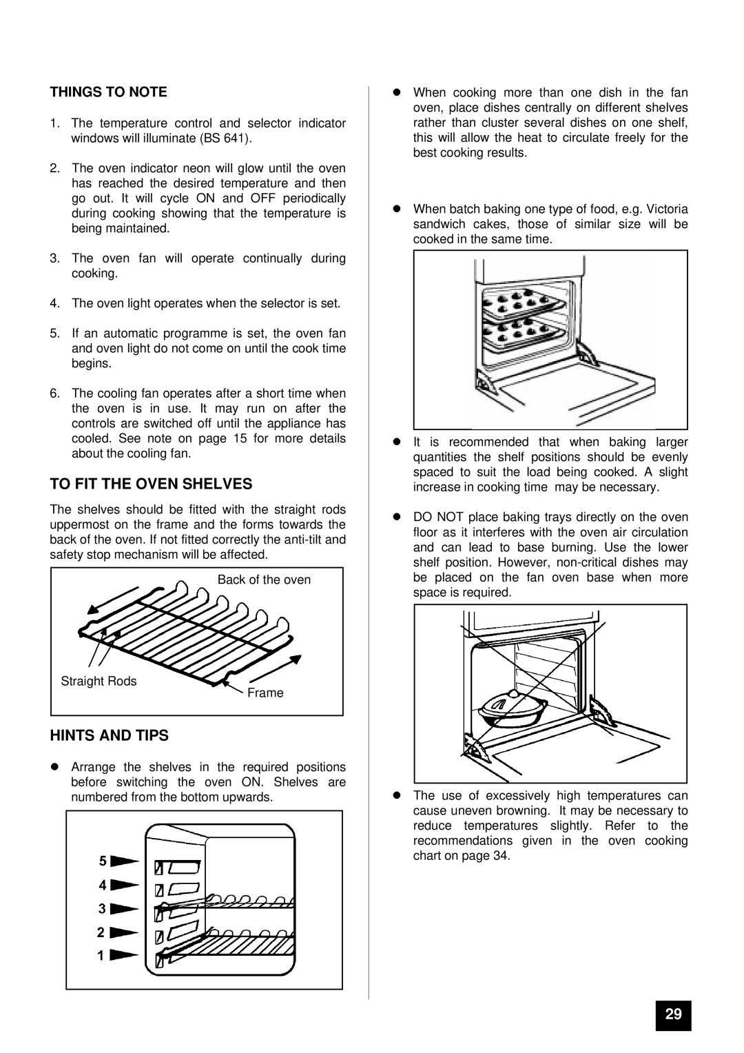 Tricity Bendix BS 631 installation instructions To FIT the Oven Shelves, Things to Note 