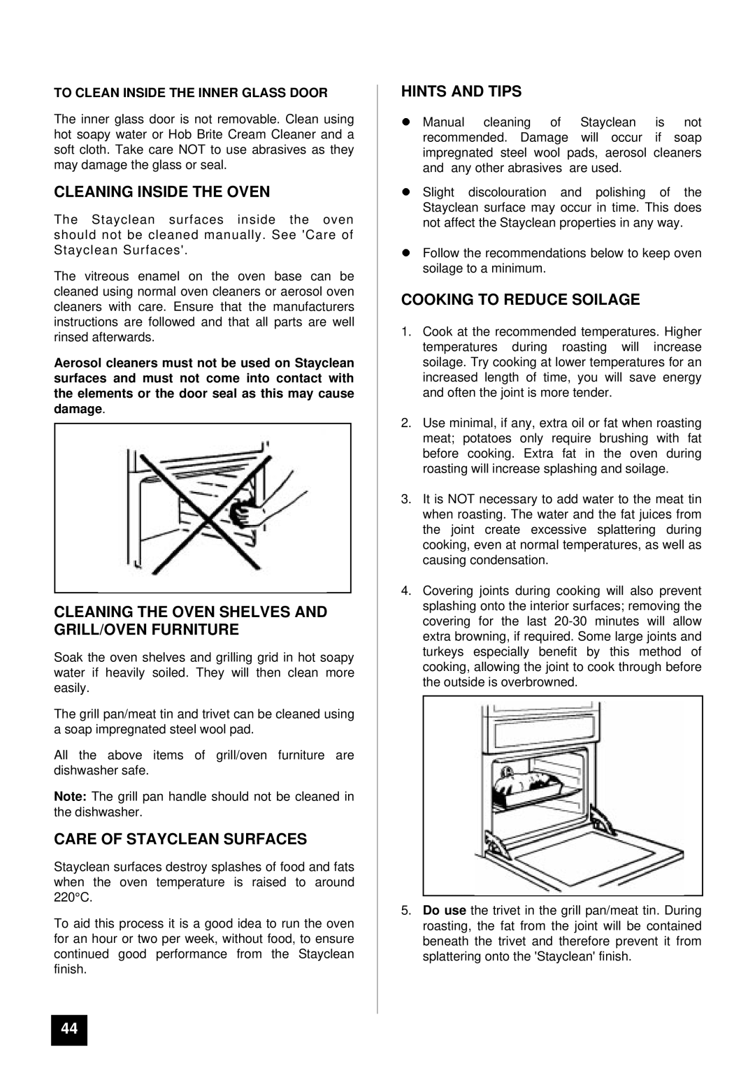 Tricity Bendix BS 631 Cleaning Inside the Oven, Cleaning the Oven Shelves and GRILL/OVEN Furniture 