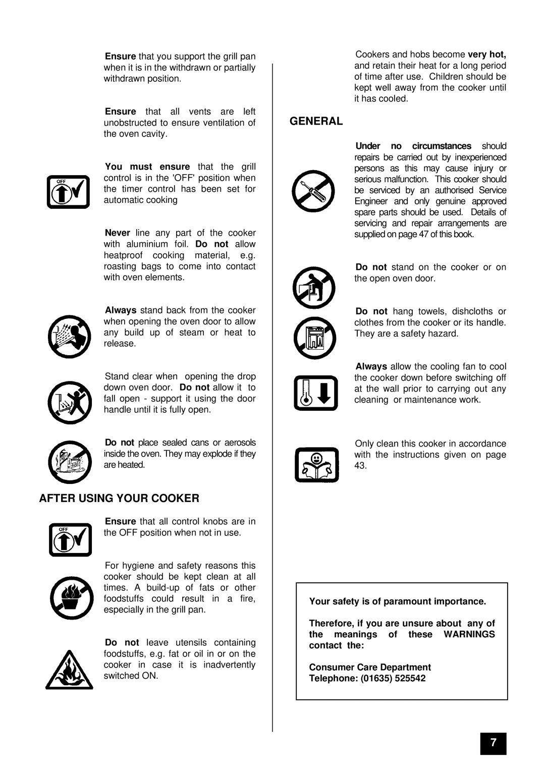 Tricity Bendix BS 631 installation instructions After Using Your Cooker, General 