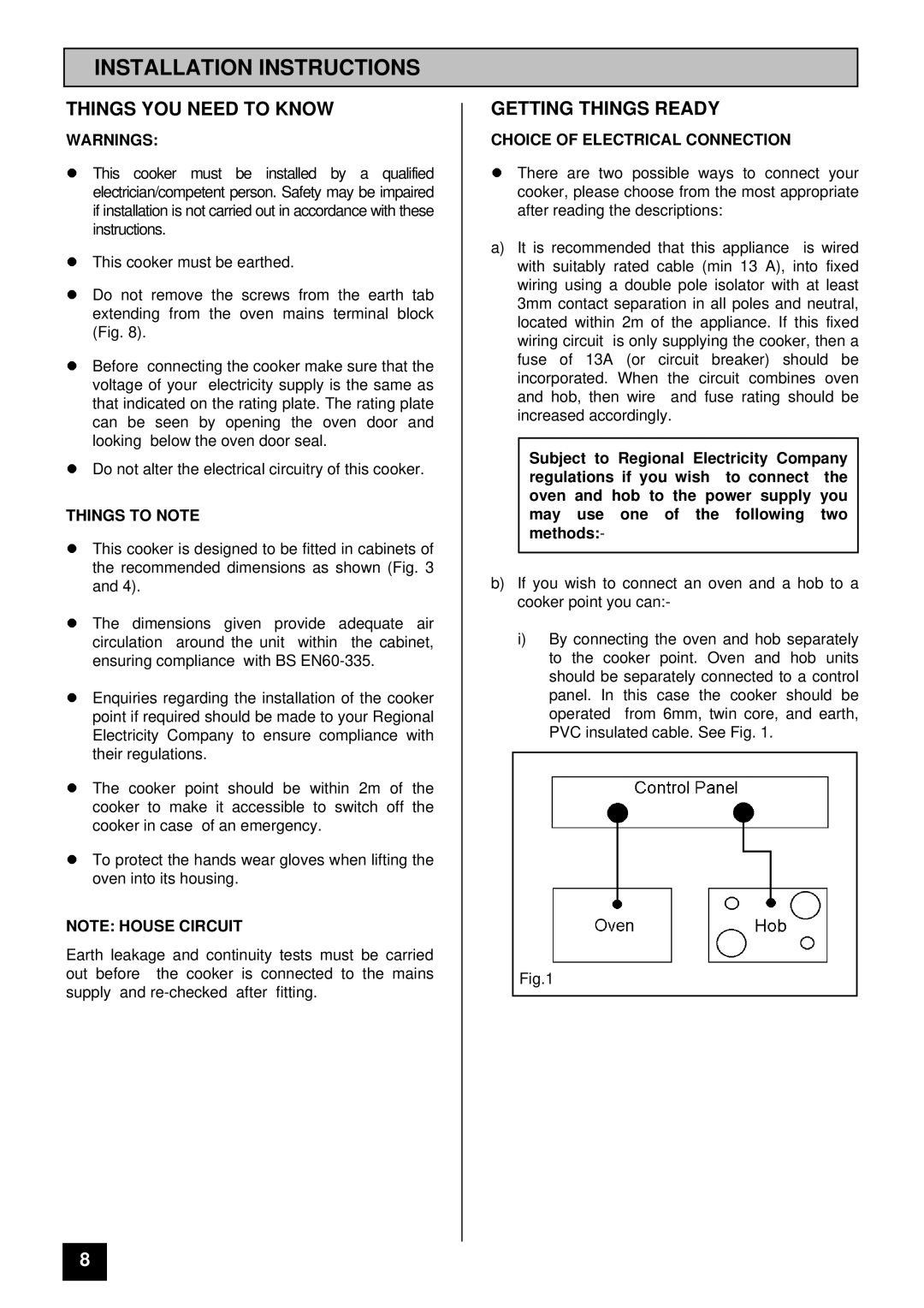 Tricity Bendix BS 631 Installation Instructions, Things YOU Need to Know, Getting Things Ready, Things to Note 