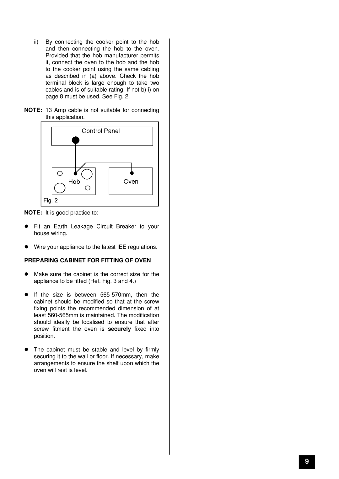 Tricity Bendix BS 631 installation instructions Preparing Cabinet for Fitting of Oven 