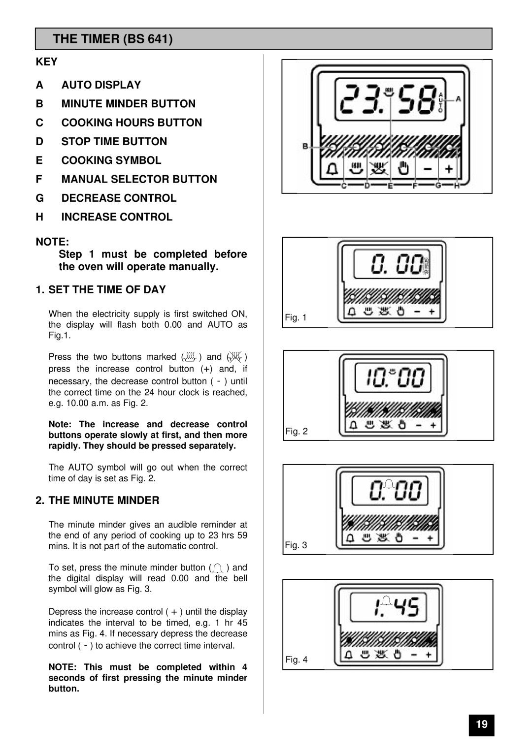 Tricity Bendix BS 631/2 installation instructions Timer BS, SET the Time of DAY, Minute Minder 