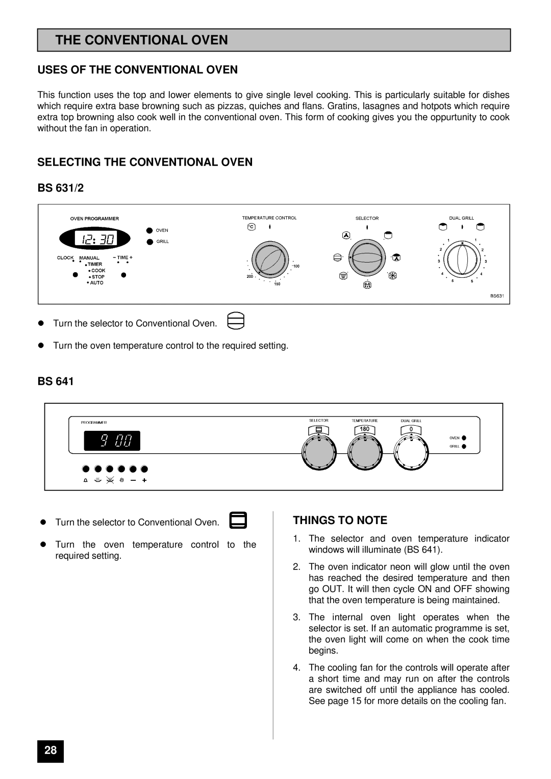 Tricity Bendix BS 631/2 installation instructions Uses of the Conventional Oven, Selecting the Conventional Oven 