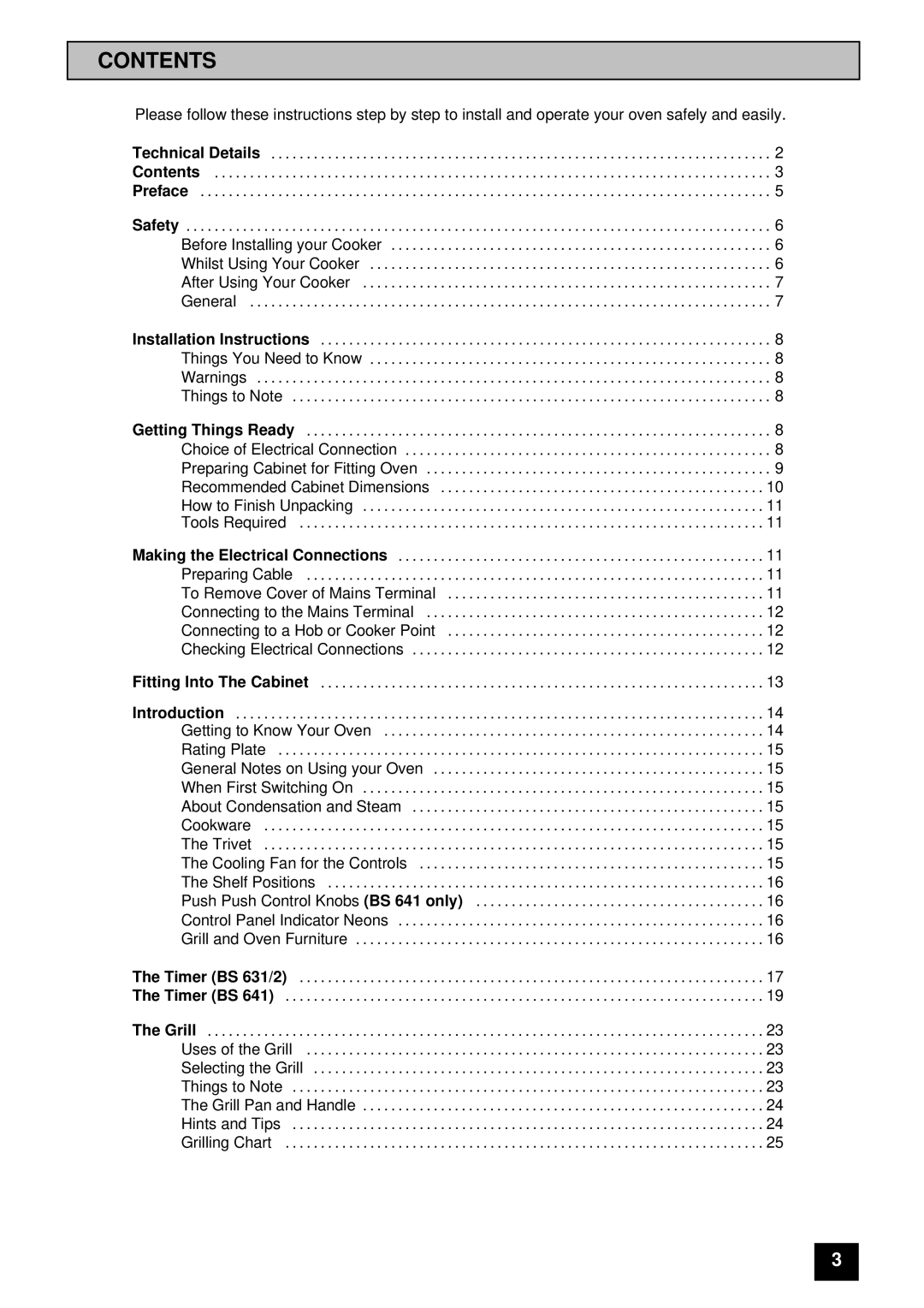 Tricity Bendix BS 631/2 installation instructions Contents 