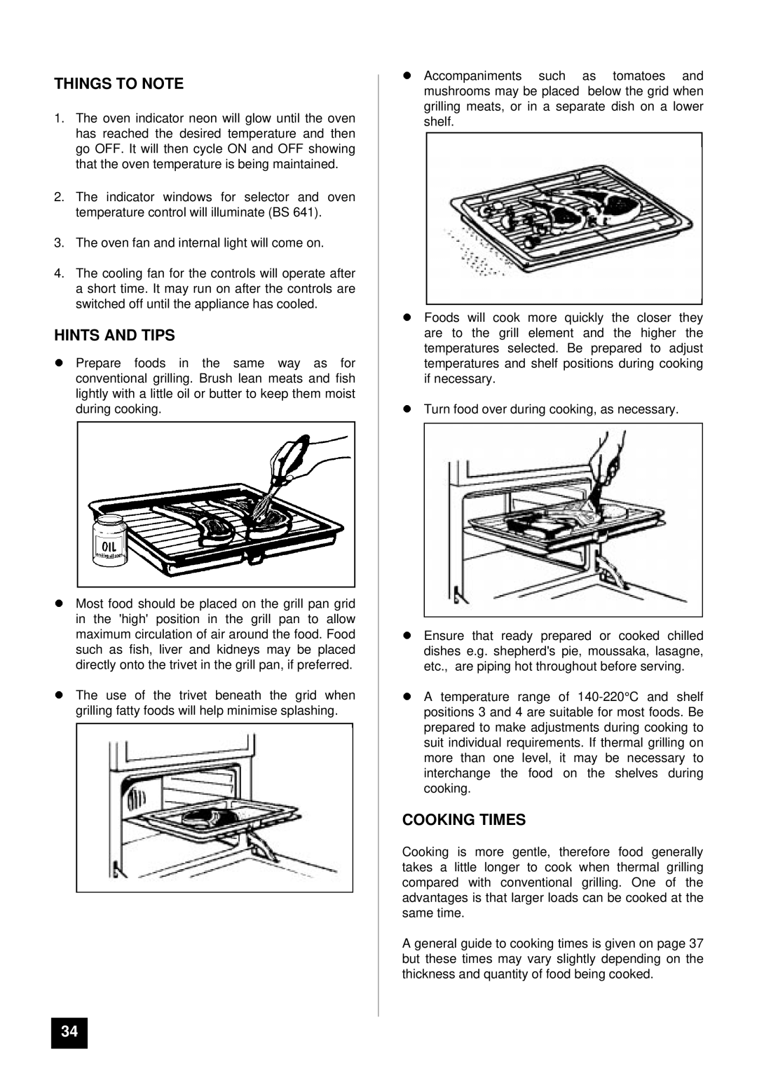 Tricity Bendix BS 631/2 installation instructions Things to Note, Cooking Times 