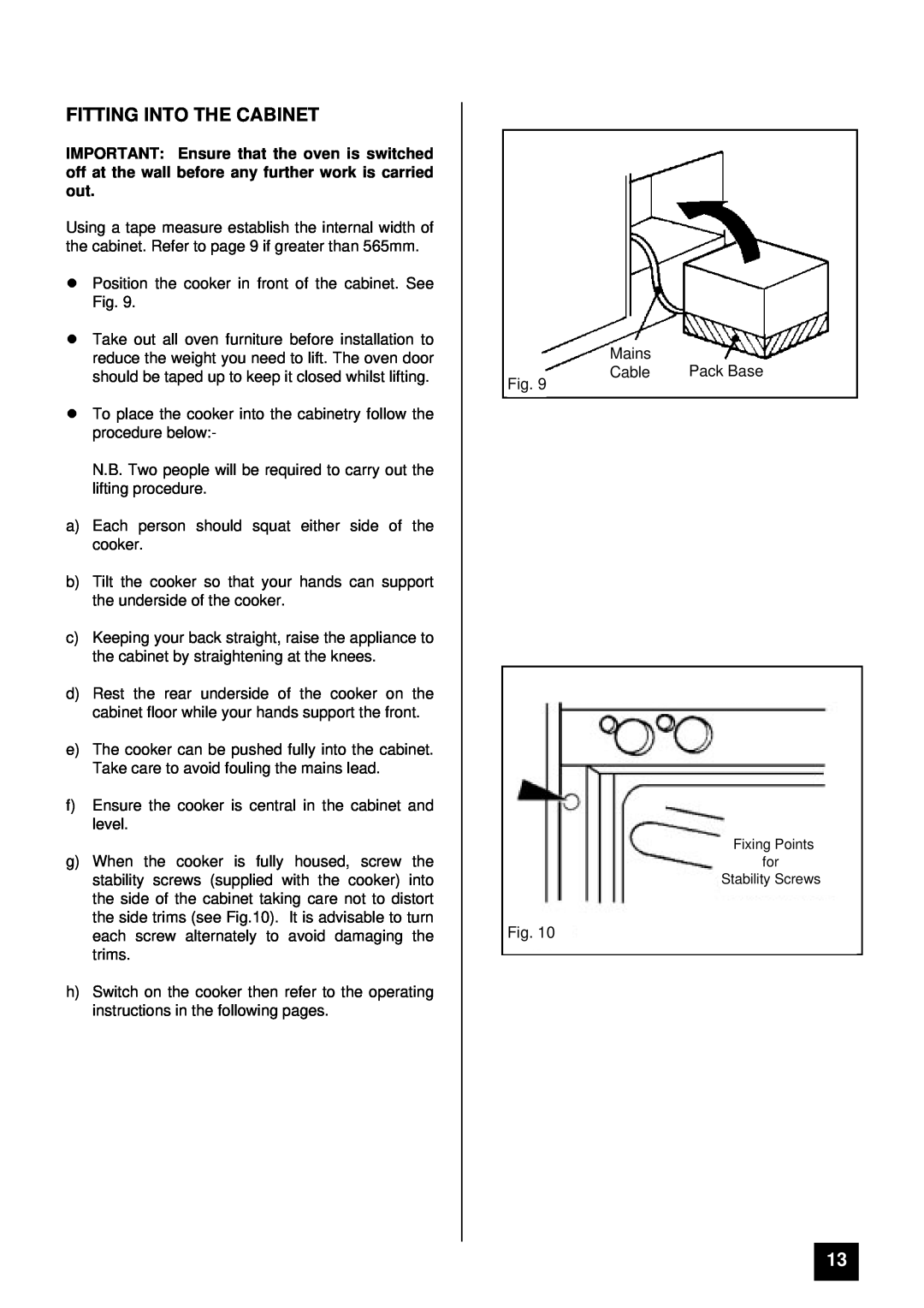 Tricity Bendix BS 631/2 installation instructions Fitting Into The Cabinet 