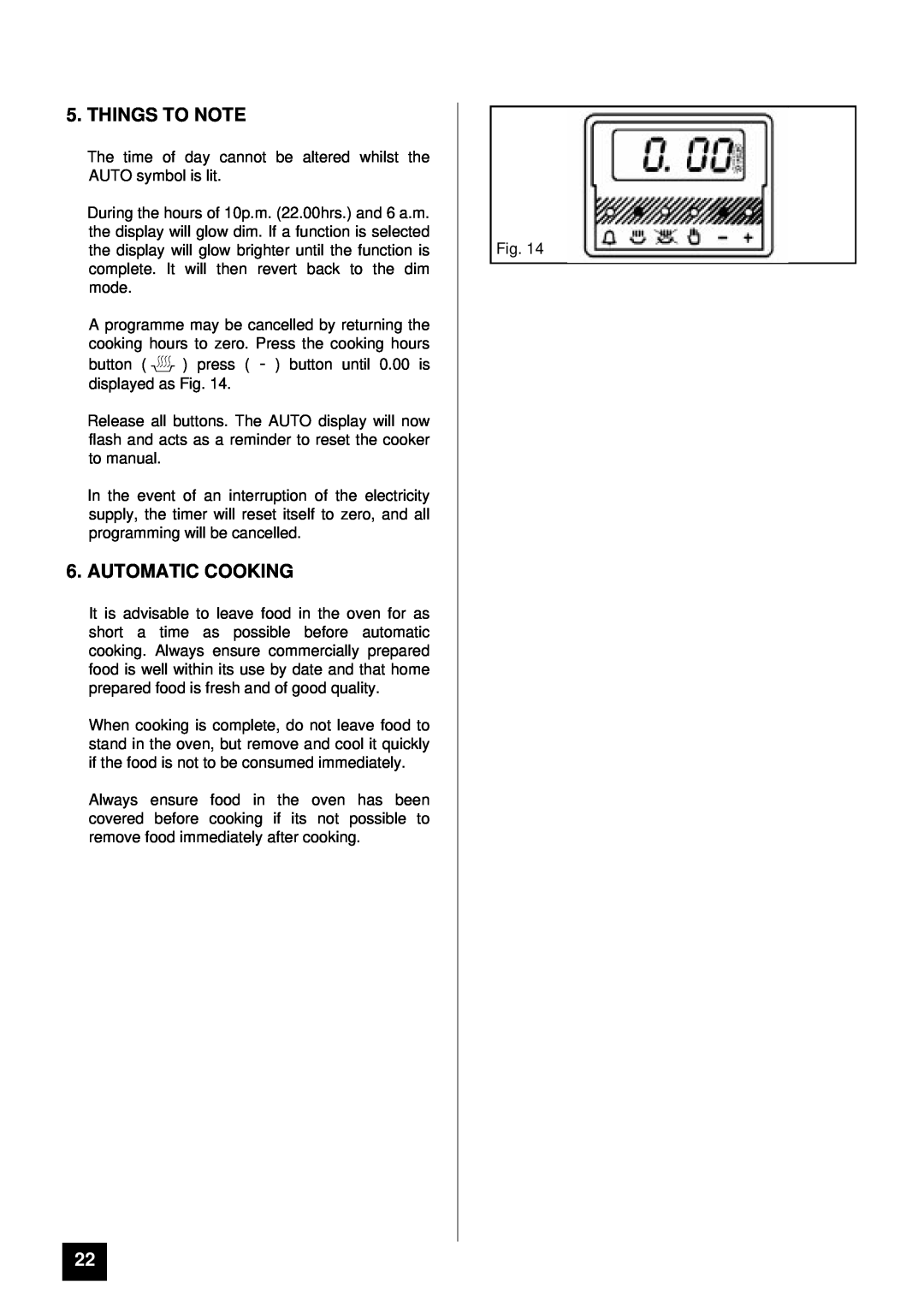 Tricity Bendix BS 631/2 installation instructions Things To Note, Automatic Cooking 